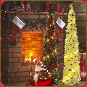Foldable Christmas Tree, & LED Lights, Timer Function, Adjustable Flashing Modes, Indoor Outdoor Decoration #TOP PICKS